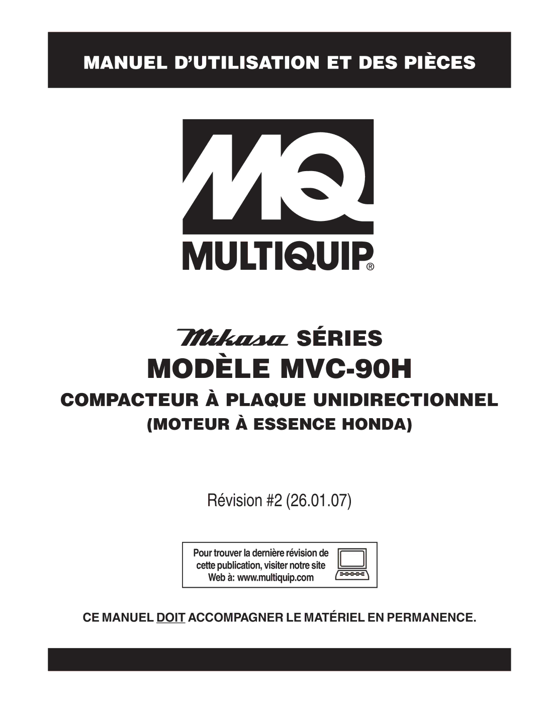 Multiquip manuel dutilisation Modèle MVC-90H 