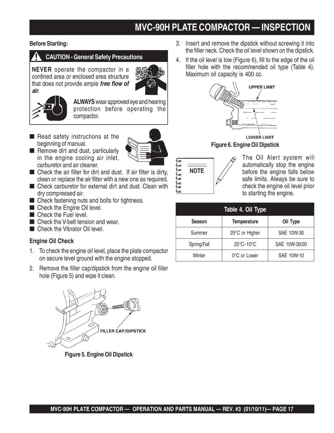 Multiquip manual MVC-90H Plate Compactor Inspection, Engine Oil Check 