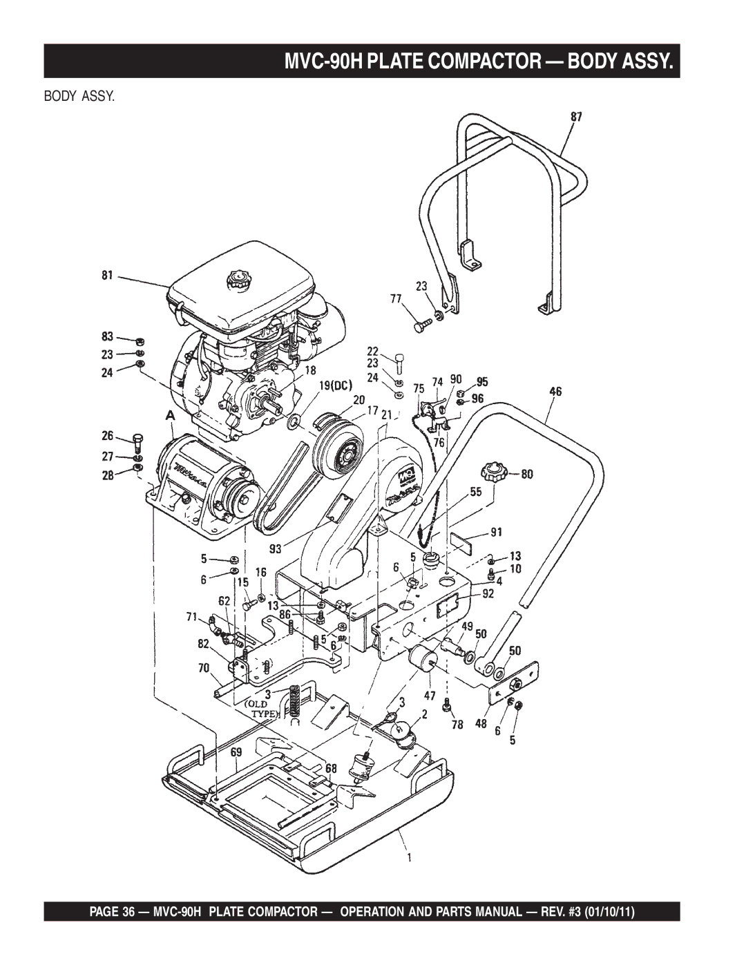 Multiquip manual MVC-90H Plate Compactor Body Assy 