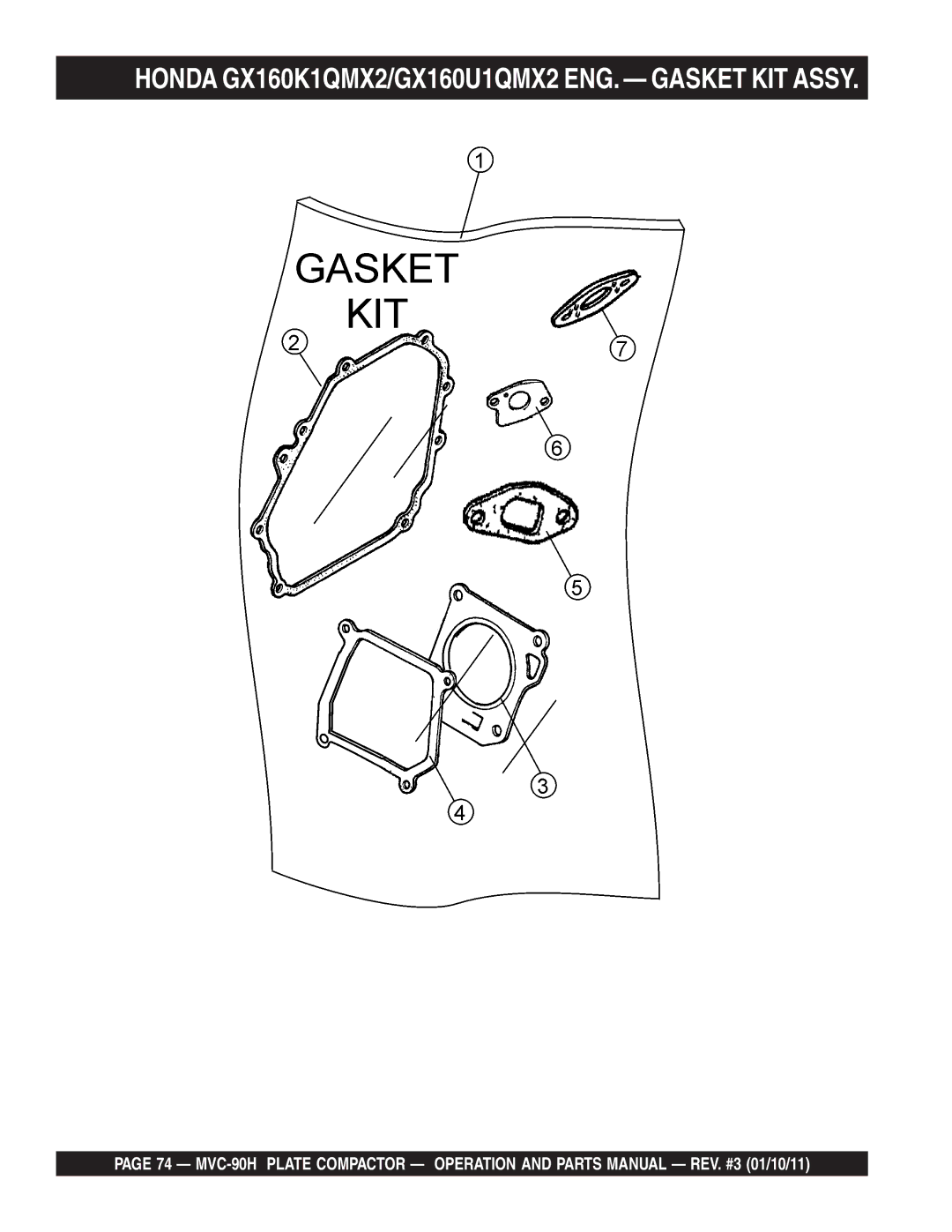 Multiquip MVC-90H manual Honda GX160K1QMX2/GX160U1QMX2 ENG. Gasket KIT Assy 