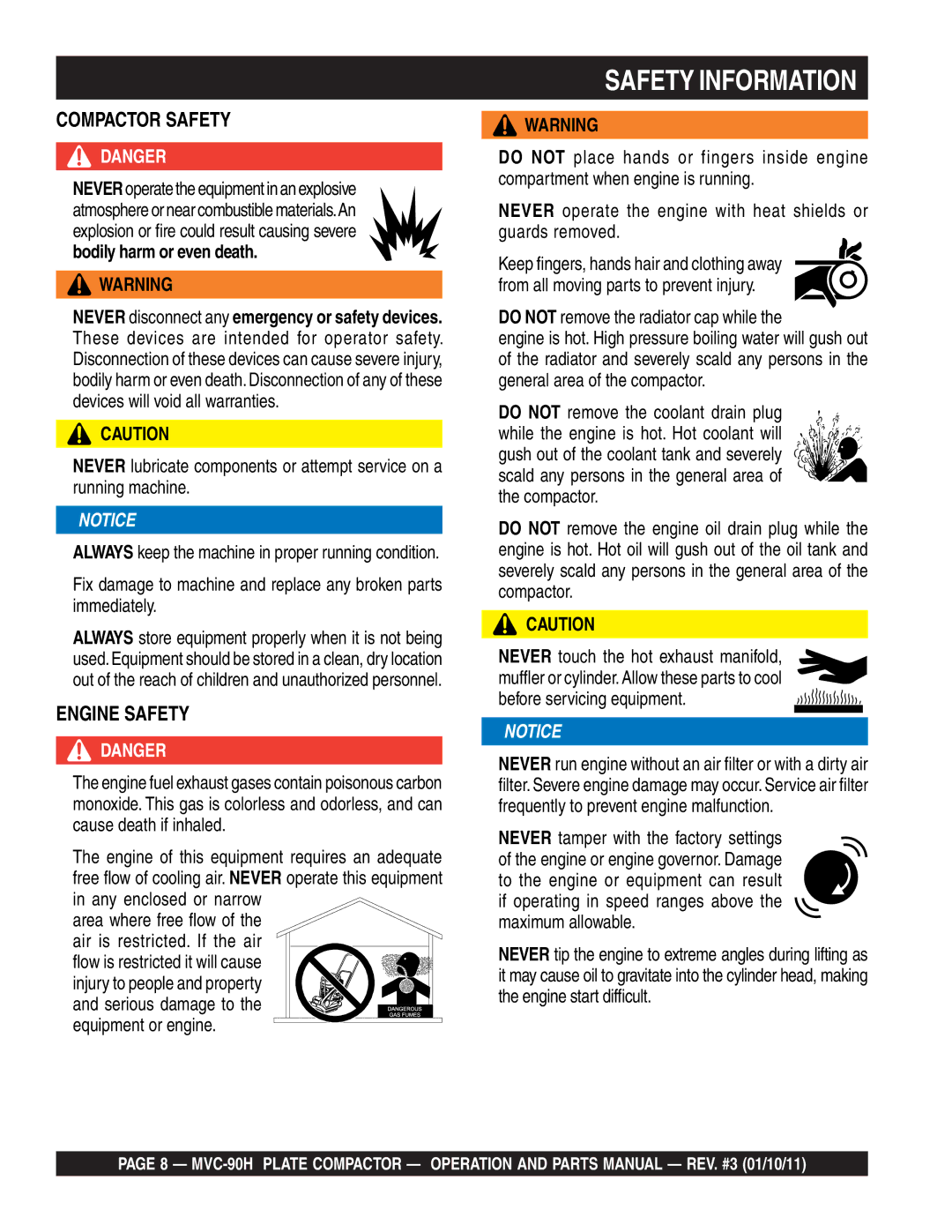 Multiquip MVC-90H manual Compactor Safety 