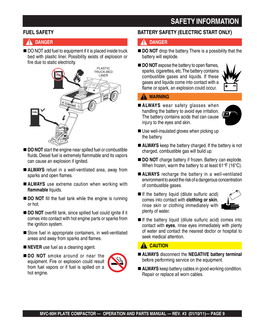 Multiquip MVC-90H manual Fuel Safety 