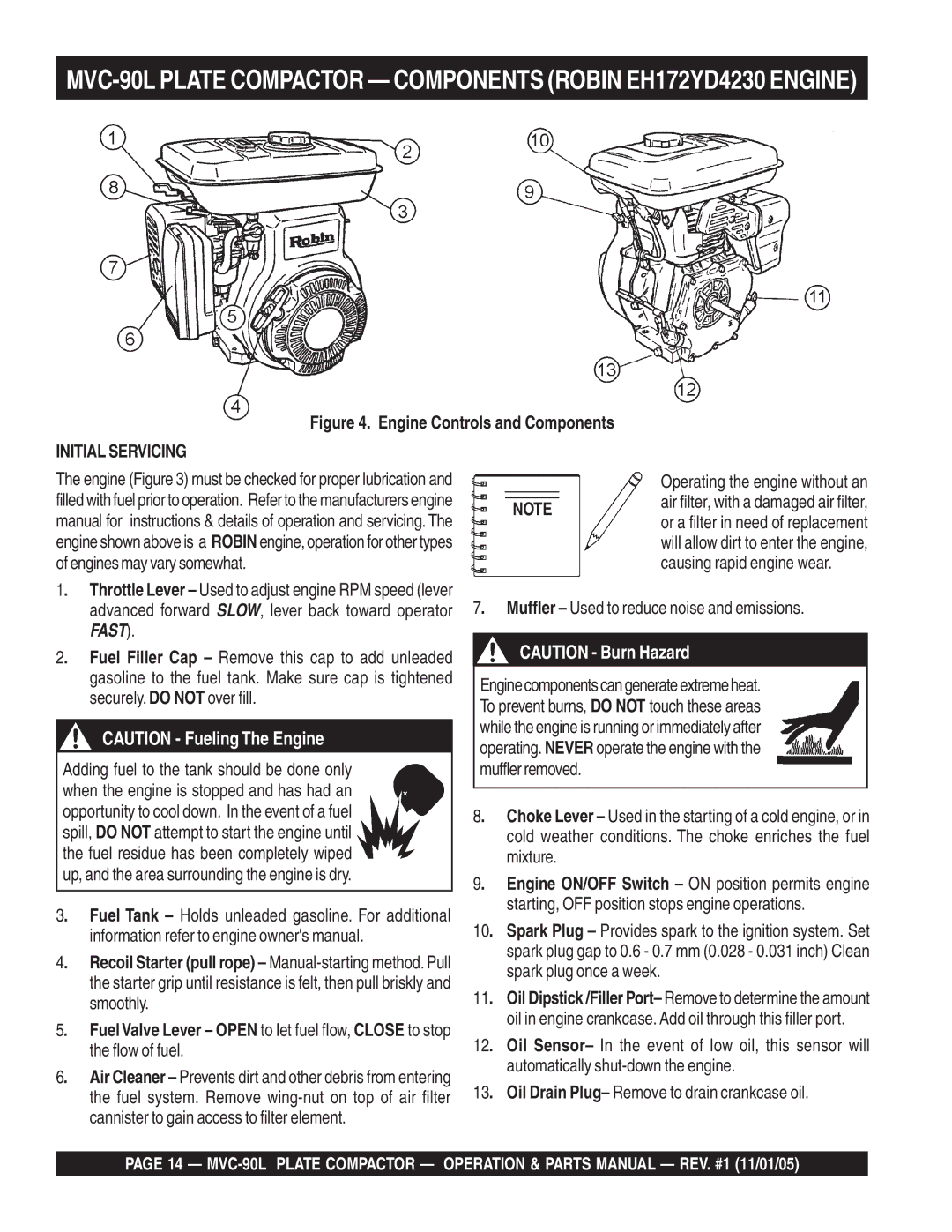 Multiquip MVC-90L manual Fuel Tank Holds unleaded gasoline. For additional, Smoothly, Flow of fuel 