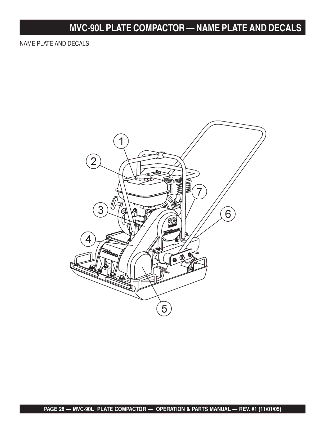 Multiquip manual MVC-90L Plate Compactor Name Plate and Decals 