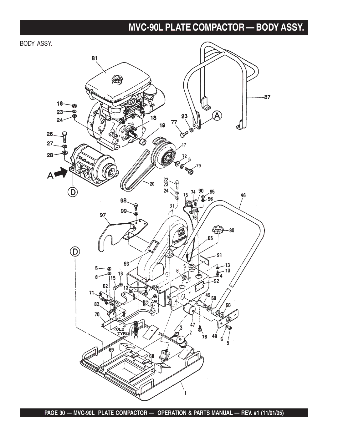 Multiquip manual MVC-90L Plate Compactor Body Assy 