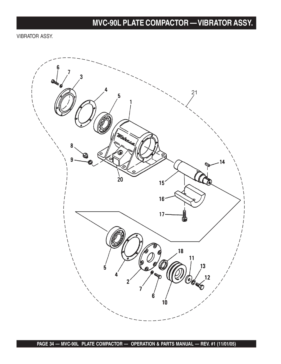 Multiquip manual MVC-90L Plate Compactor -VIBRATOR Assy 