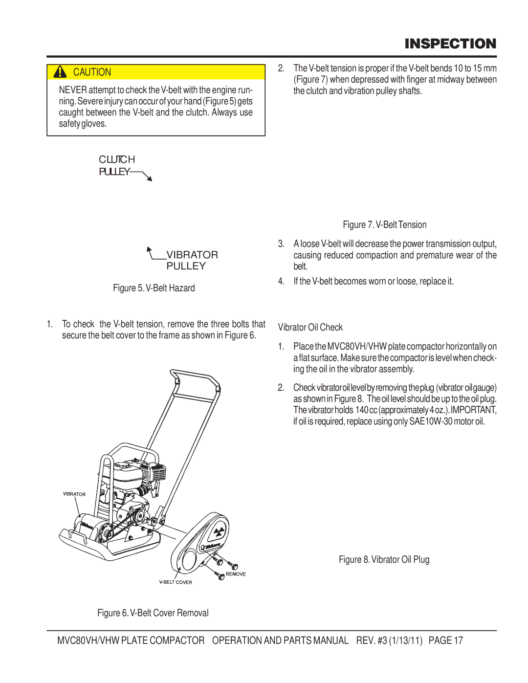 Multiquip MVC80VH/VHW manual Clutch Pulley Vibrator 