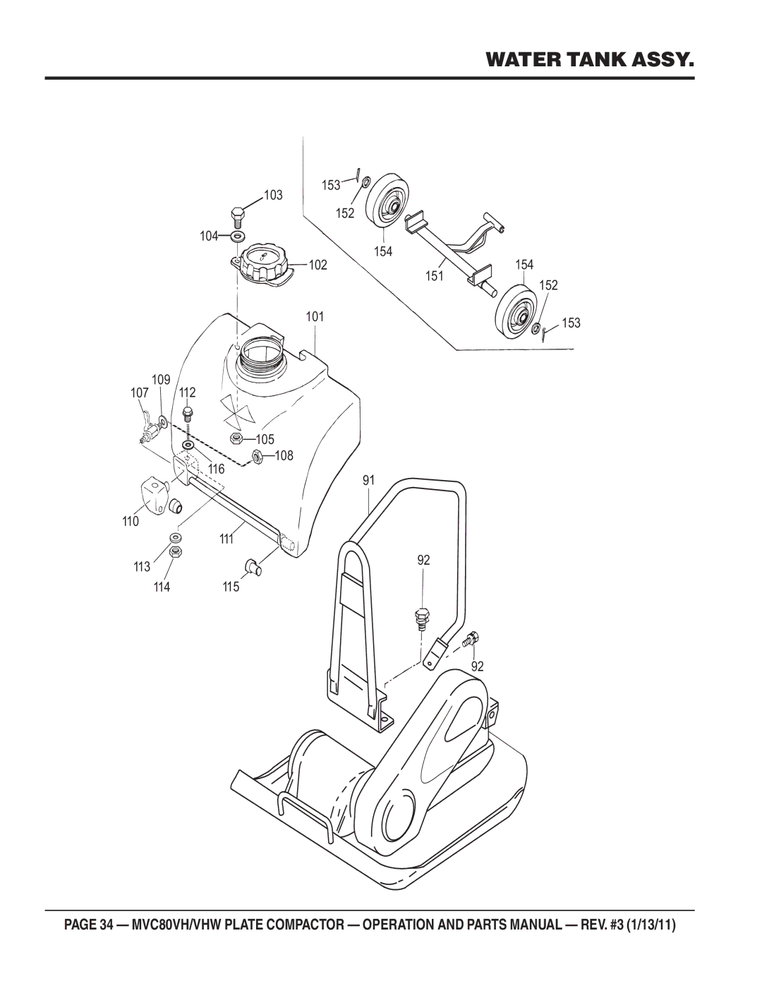 Multiquip MVC80VH/VHW manual Water Tank Assy 