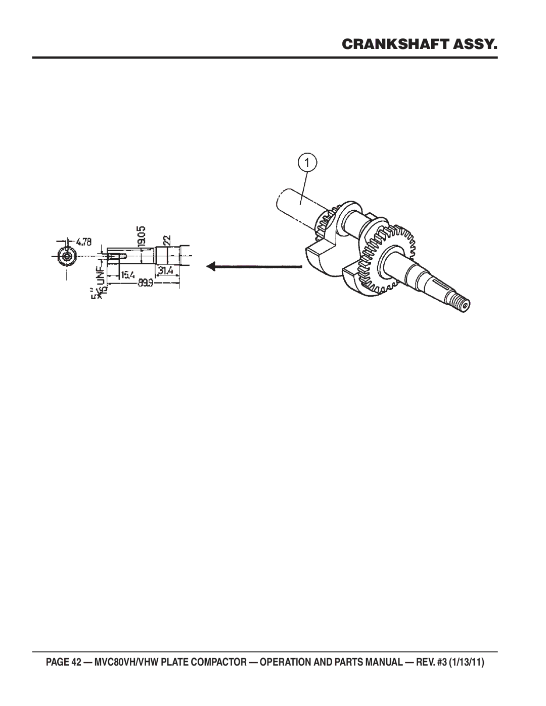 Multiquip MVC80VH/VHW manual Crankshaft Assy 