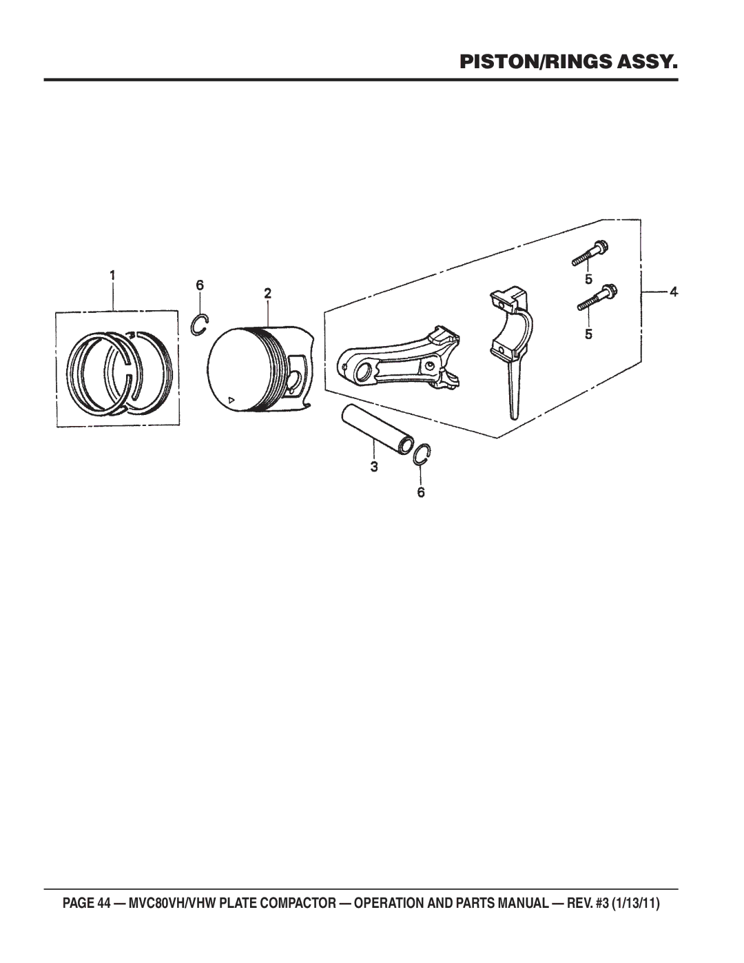 Multiquip MVC80VH/VHW manual PISTON/RINGS Assy 