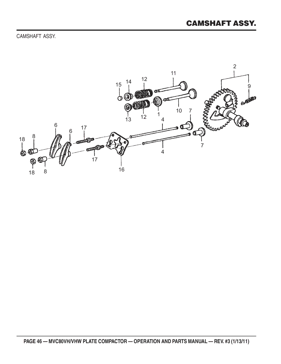 Multiquip MVC80VH/VHW manual Camshaft Assy 