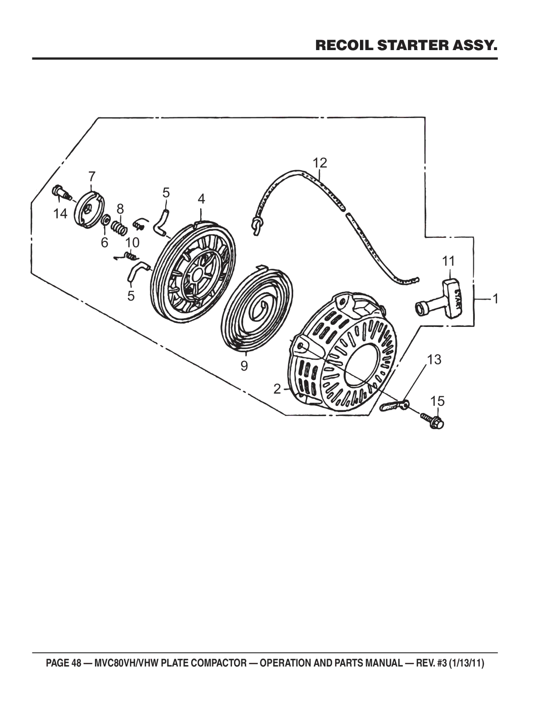 Multiquip MVC80VH/VHW manual Recoil Starter Assy 