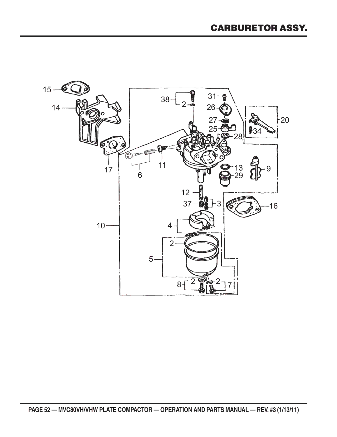 Multiquip MVC80VH/VHW manual Carburetor Assy 