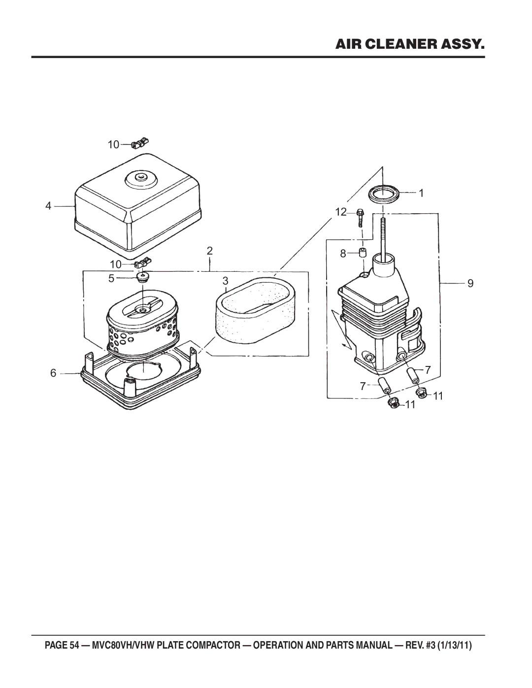 Multiquip MVC80VH/VHW manual AIR Cleaner Assy 