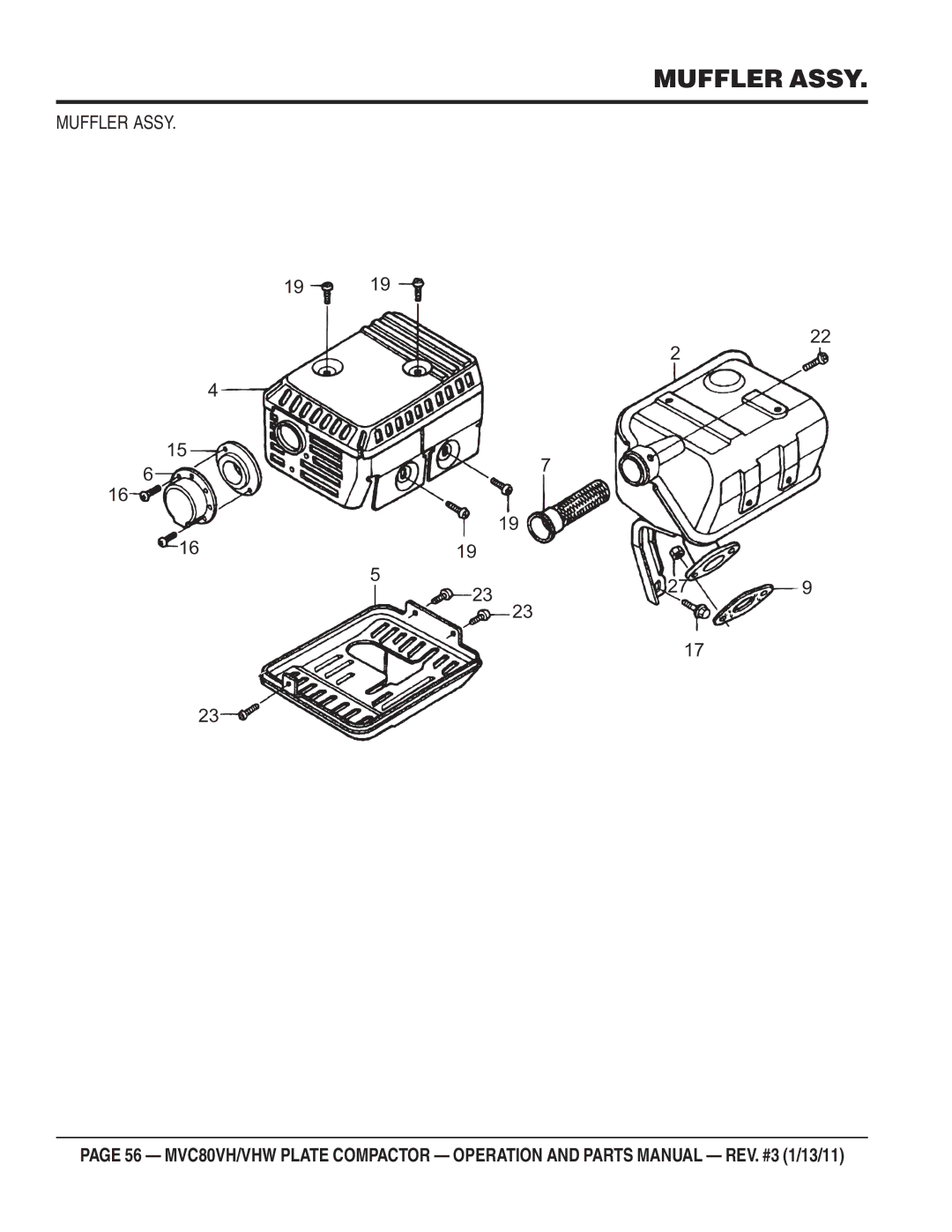 Multiquip MVC80VH/VHW manual Muffler Assy 