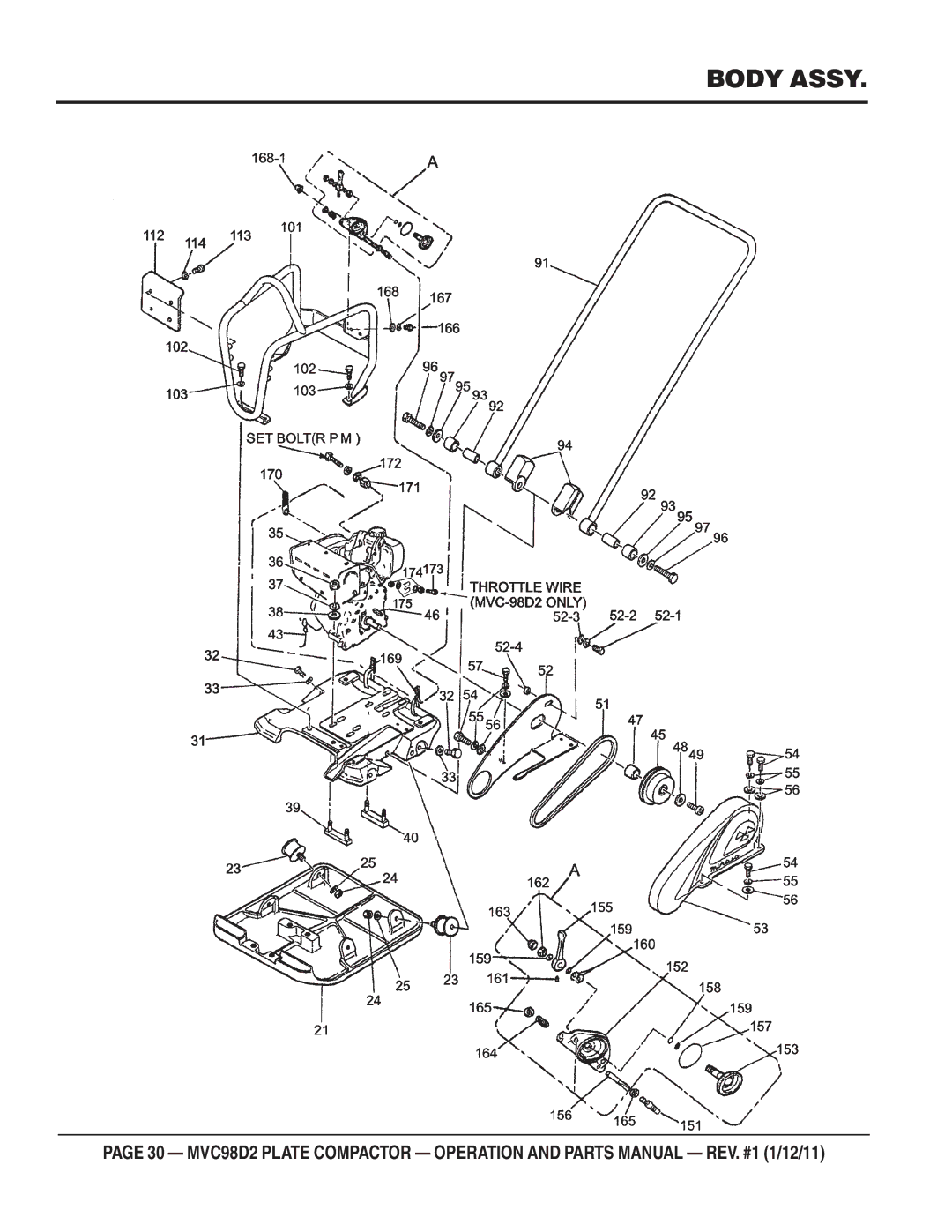 Multiquip MVC98D2 manual Body Assy 