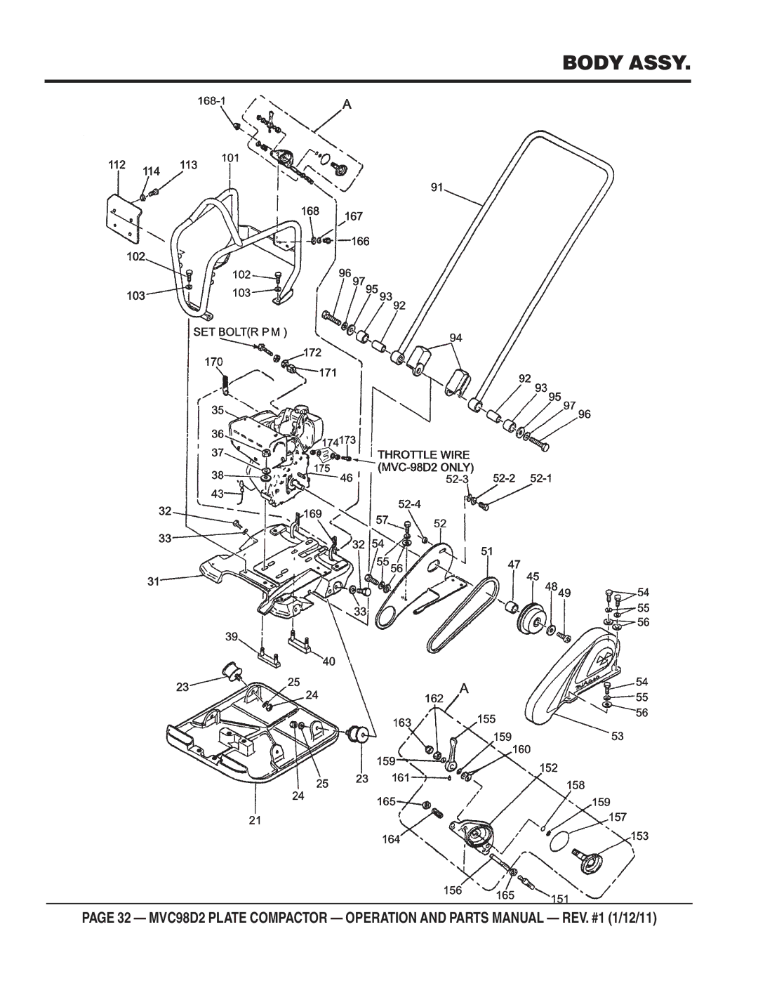 Multiquip MVC98D2 manual Body Assy 