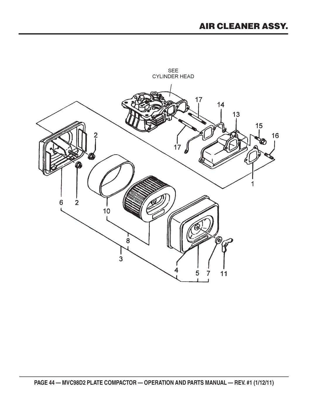 Multiquip MVC98D2 manual AIR Cleaner Assy 