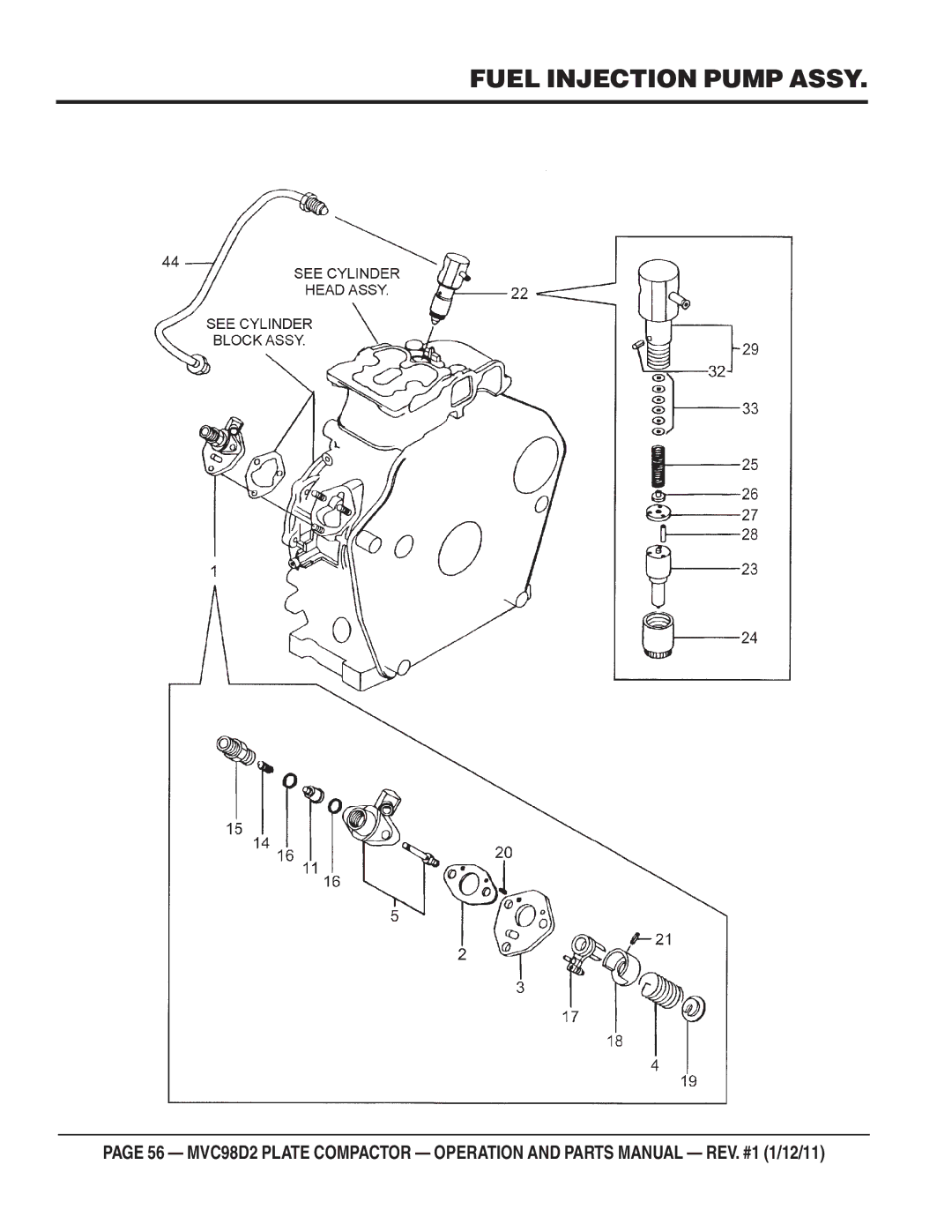 Multiquip MVC98D2 manual Fuel Injection Pump Assy 