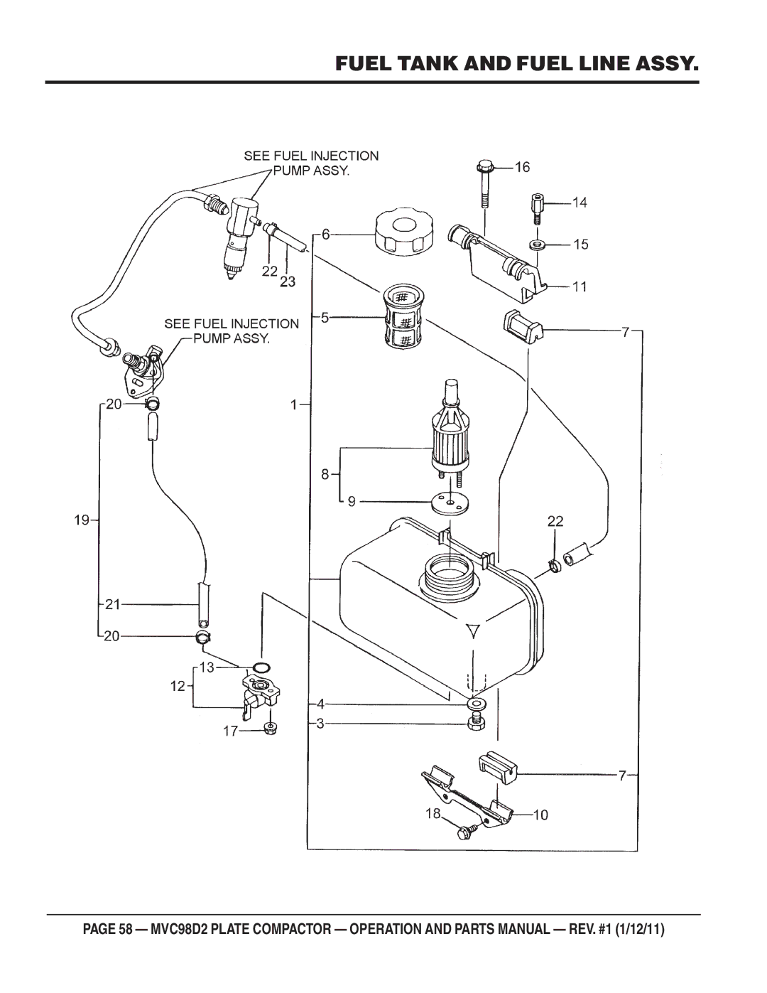 Multiquip MVC98D2 manual Fuel Tank and Fuel Line Assy 