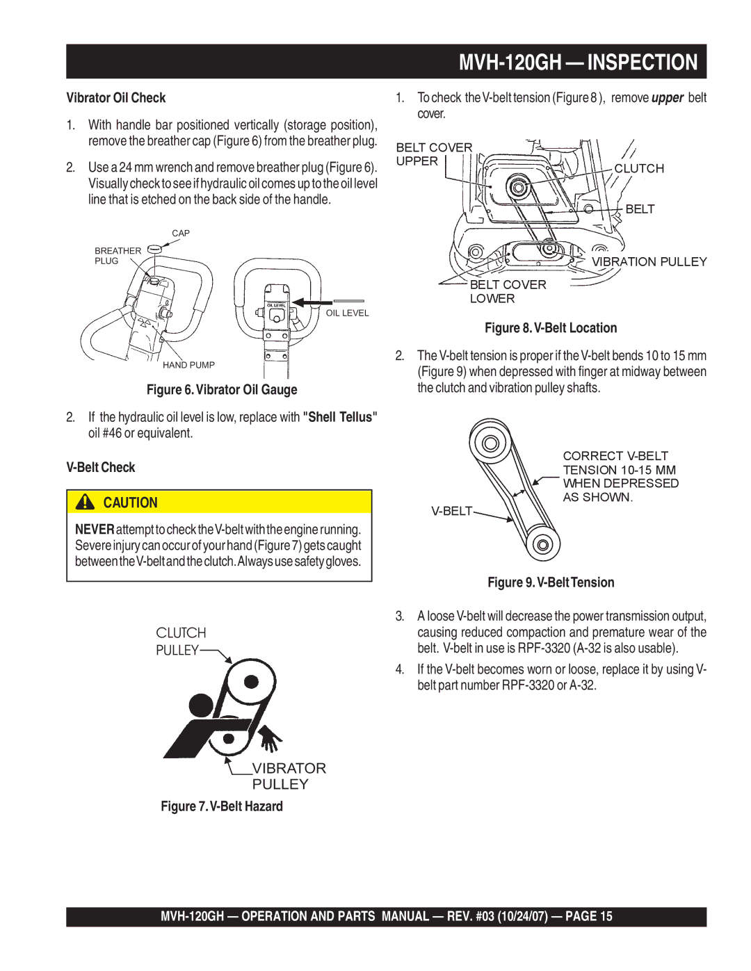 Multiquip MVH-120GH manual Belt Check, Belt Hazard 