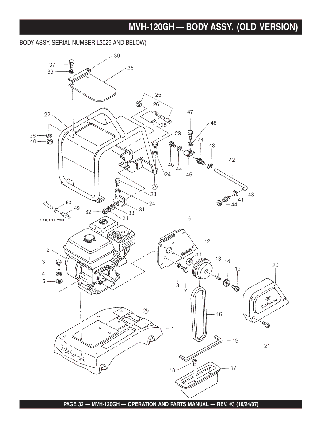 Multiquip manual MVH-120GH Body ASSY. OLD Version, Body ASSY. Serial Number L3029 and below 