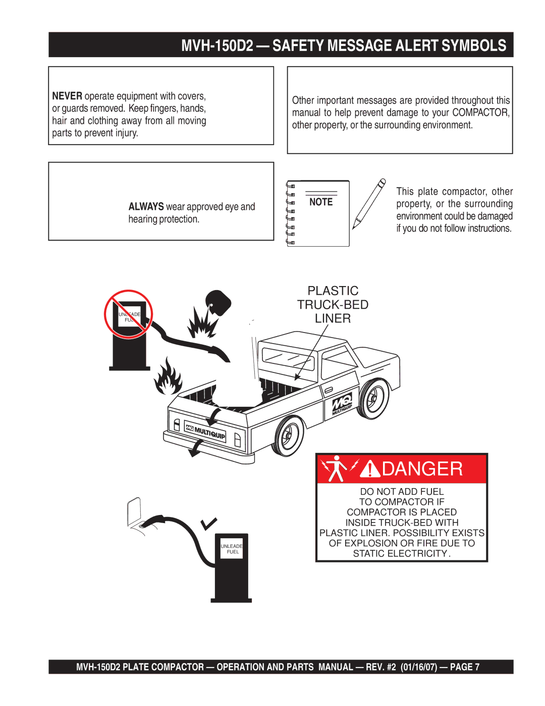 Multiquip manual MVH-150D2 Safety Message Alert Symbols 