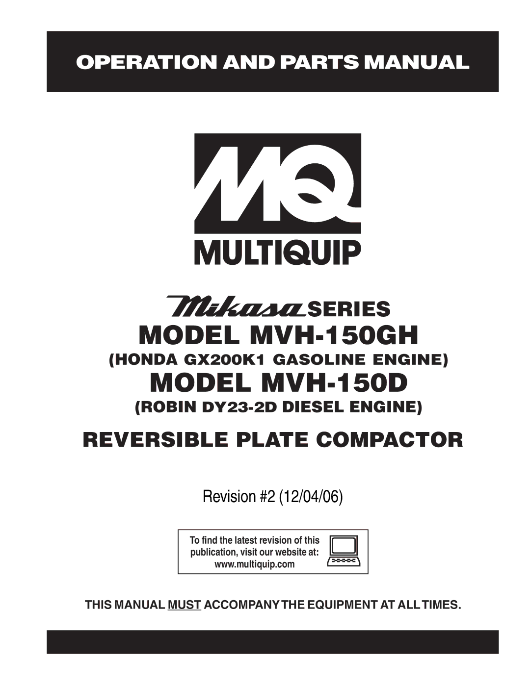 Multiquip MVH-150D manual Model MVH-150GH 