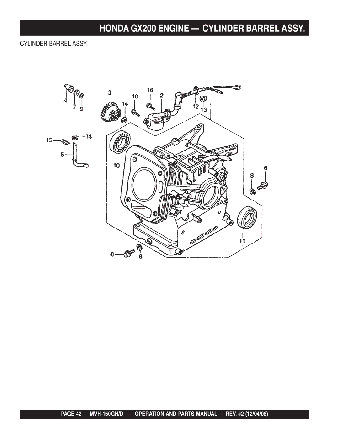 Multiquip MVH-150GH, MVH-150D manual Honda GX200 Engine Cylinder Barrel Assy 