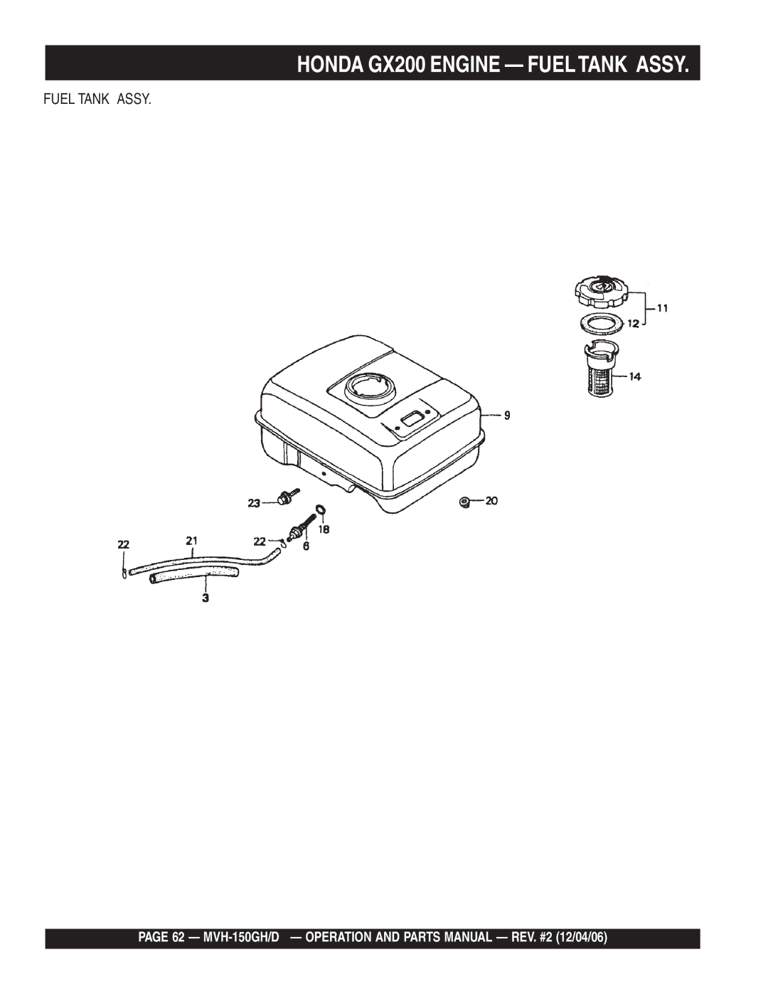 Multiquip MVH-150GH, MVH-150D manual Honda GX200 Engine Fueltank Assy 