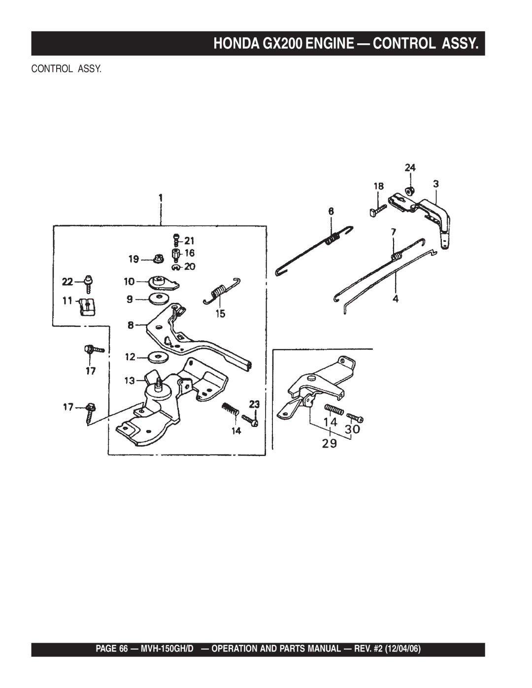 Multiquip MVH-150GH, MVH-150D manual Honda GX200 Engine Control Assy 