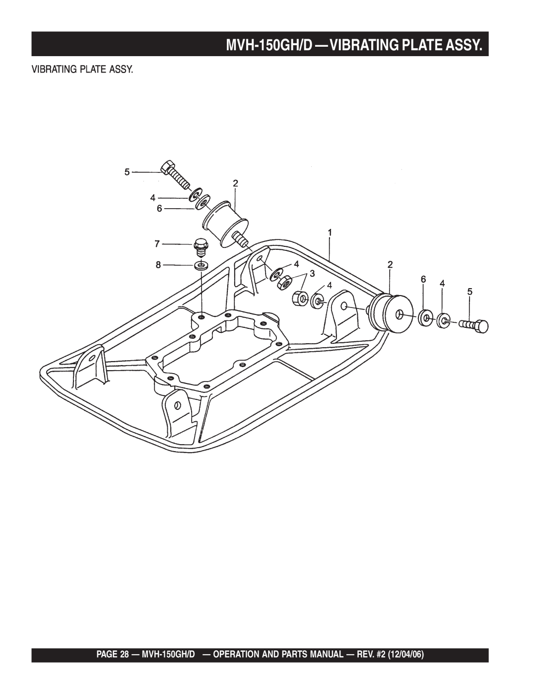 Multiquip MVH-150D manual MVH-150GH/D -VIBRATING PLATE ASSY, Vibrating Plate Assy 