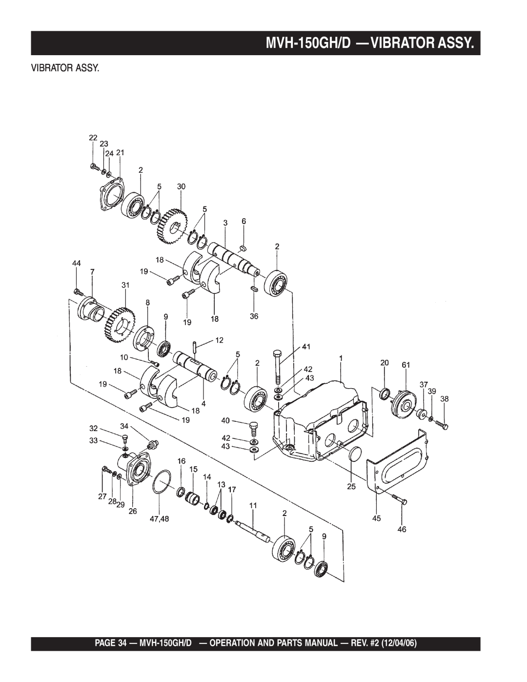 Multiquip MVH-150D manual MVH-150GH/D -VIBRATOR ASSY, Vibrator Assy 