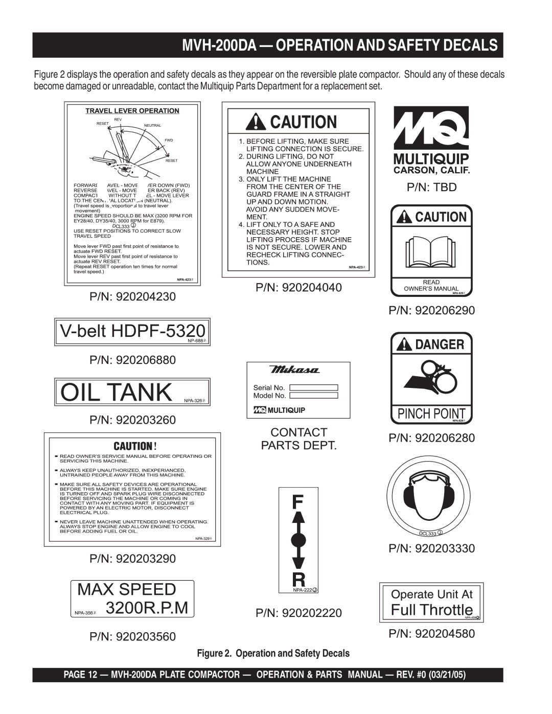 Multiquip manual MVH-200DA Operation and Safety Decals 