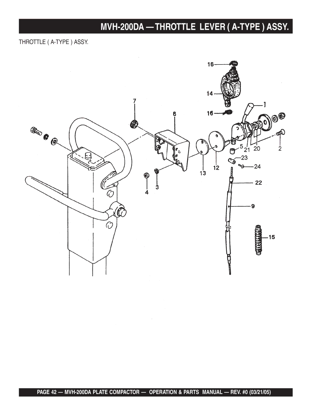 Multiquip manual MVH-200DA Throttle Lever A-TYPE Assy, Throttle A-TYPE Assy 