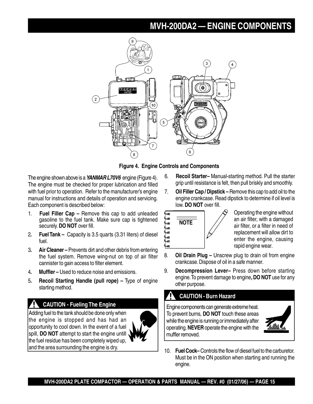 Multiquip manual MVH-200DA2 Engine Components, Fuel, Cannister to gain access to filter element 