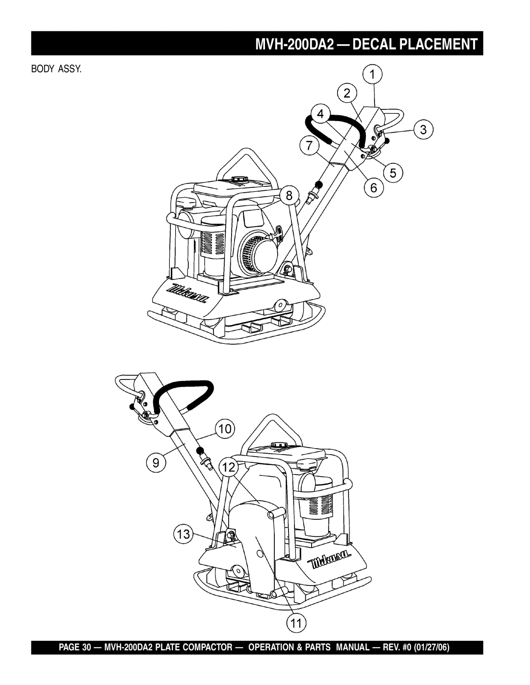 Multiquip manual MVH-200DA2 Decal Placement, Body Assy 