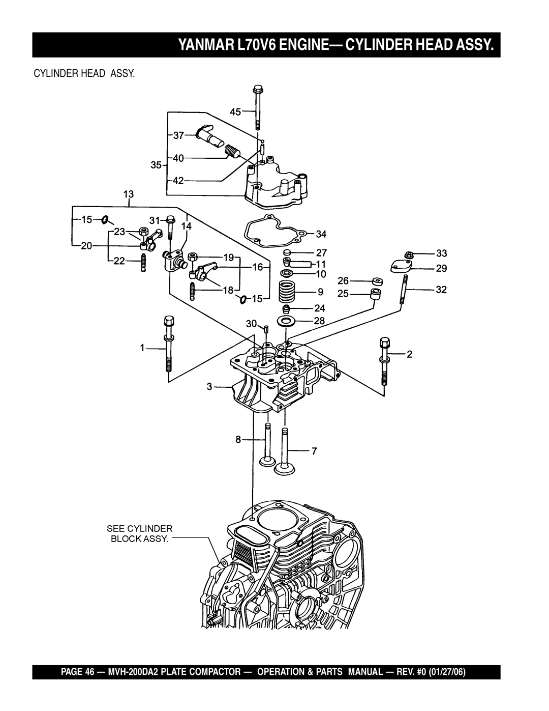 Multiquip MVH-200DA2 manual Yanmar L70V6 ENGINE- Cylinder Head Assy 