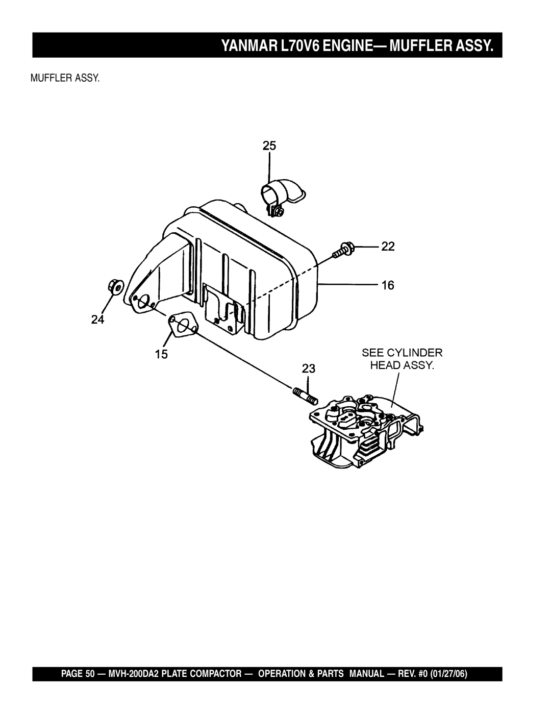 Multiquip MVH-200DA2 manual Yanmar L70V6 ENGINE- Muffler Assy 