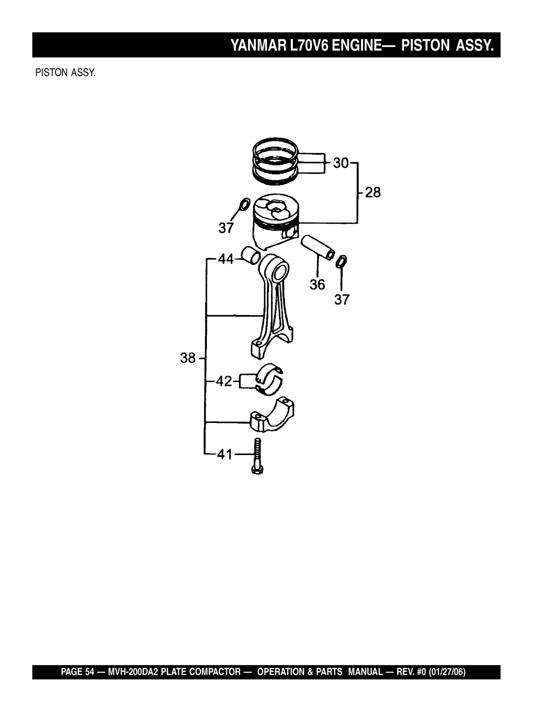 Multiquip MVH-200DA2 manual Yanmar L70V6 ENGINE- Piston Assy 