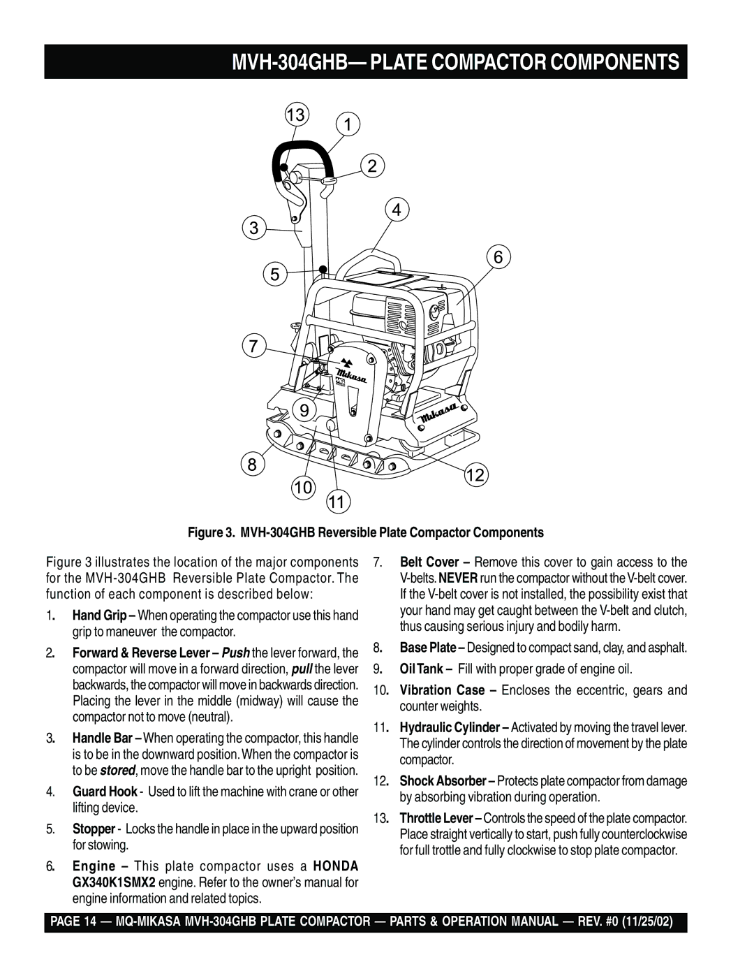 Multiquip MVH-304GHB operation manual Grip to maneuver the compactor, Compactor not to move neutral 