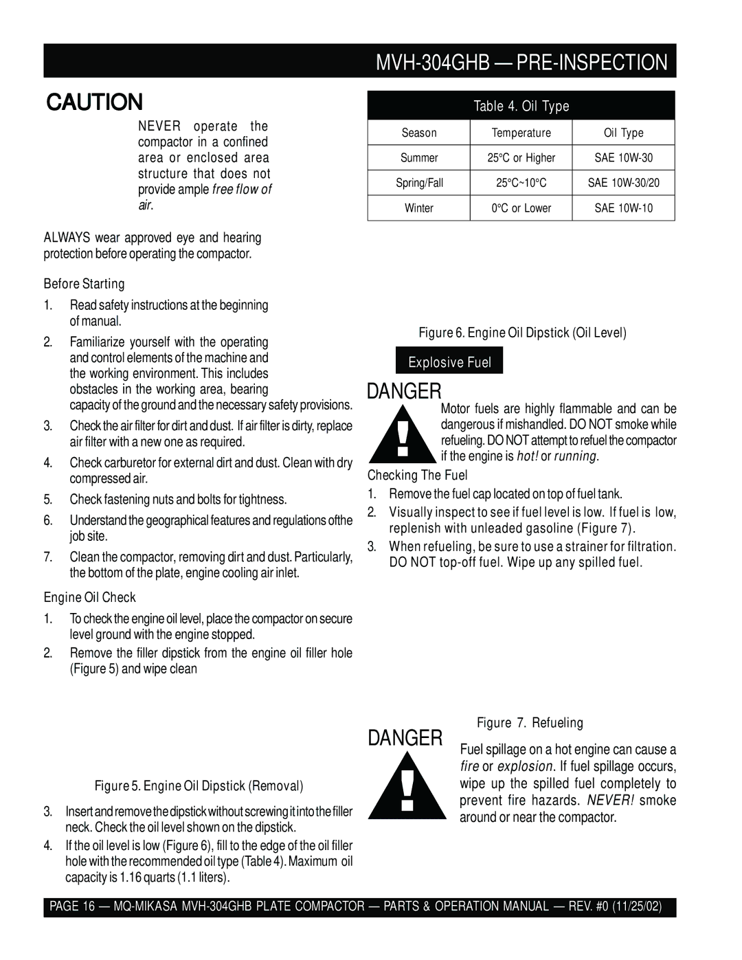 Multiquip MVH-304GHB PRE-INSPECTION, Before Starting, Read safety instructions at the beginning of manual 