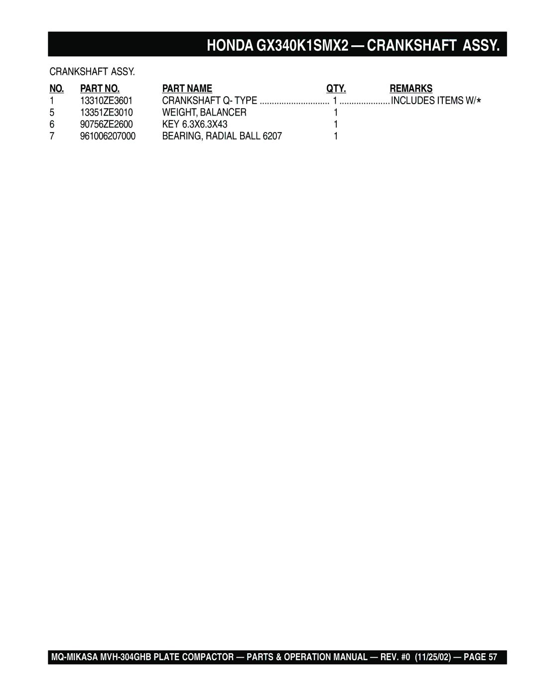 Multiquip MVH-304GHB operation manual WEIGHT, Balancer 