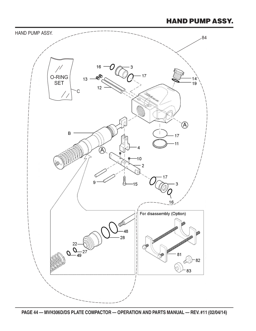 Multiquip MVH-306DS manual Hand Pump Assy 