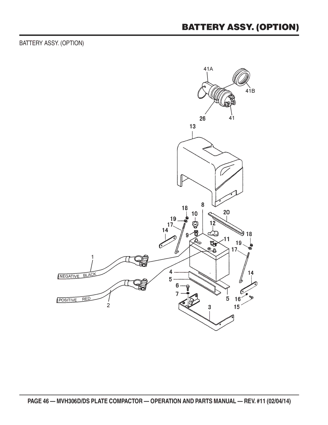 Multiquip MVH-306DS manual Battery ASSY. Option 