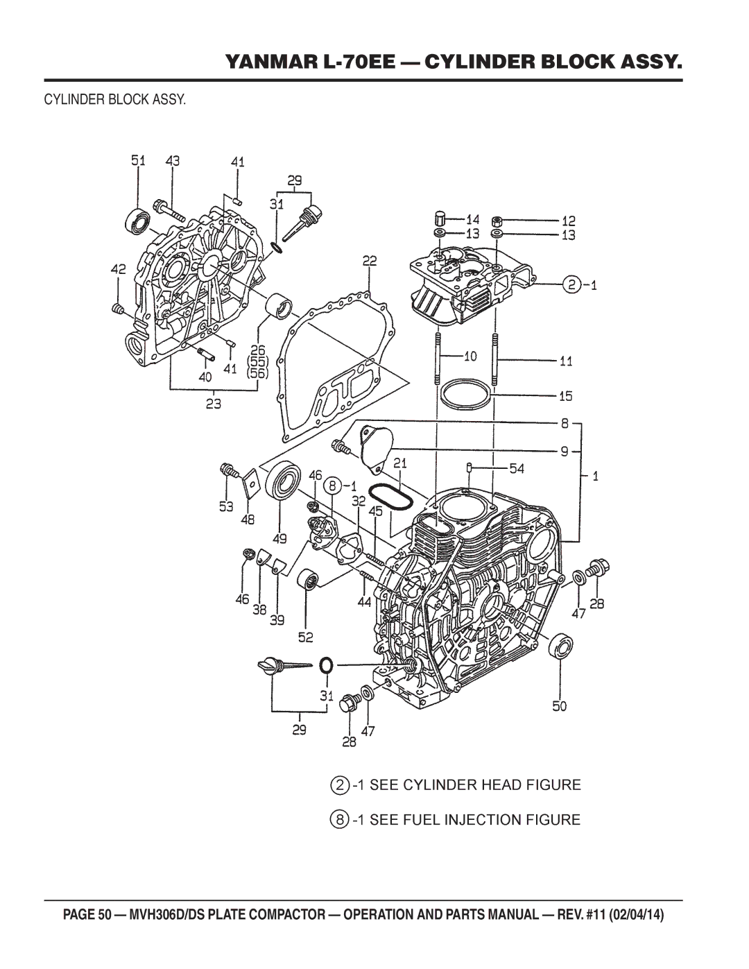 Multiquip MVH-306DS manual Yanmar L-70EE Cylinder Block Assy 