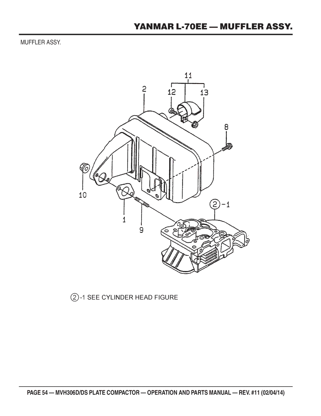 Multiquip MVH-306DS manual Yanmar L-70EE Muffler Assy 