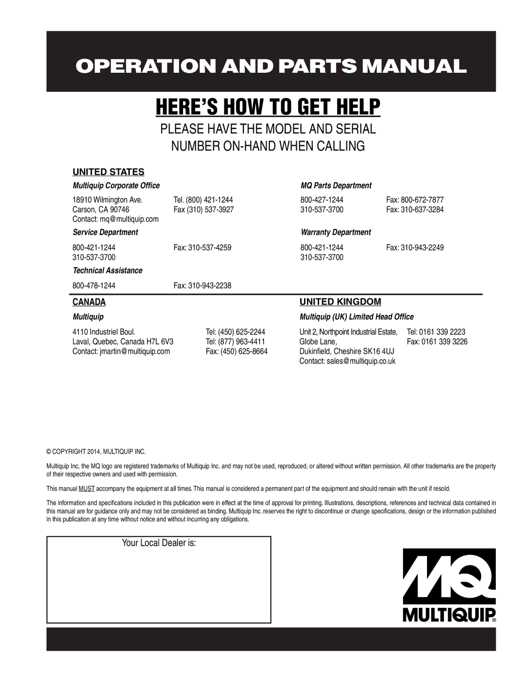 Multiquip MVH-306DS manual HERE’S HOW to GET Help 