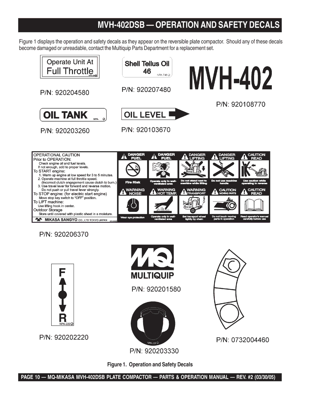 Multiquip manual MVH-402DSB Operation and Safety Decals 