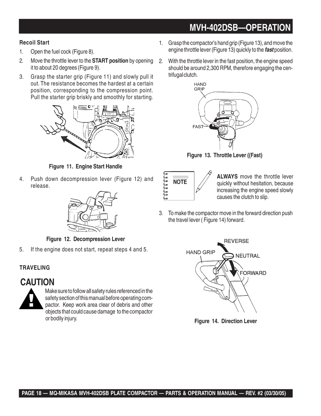 Multiquip manual MVH-402DSB-OPERATION, Recoil Start 